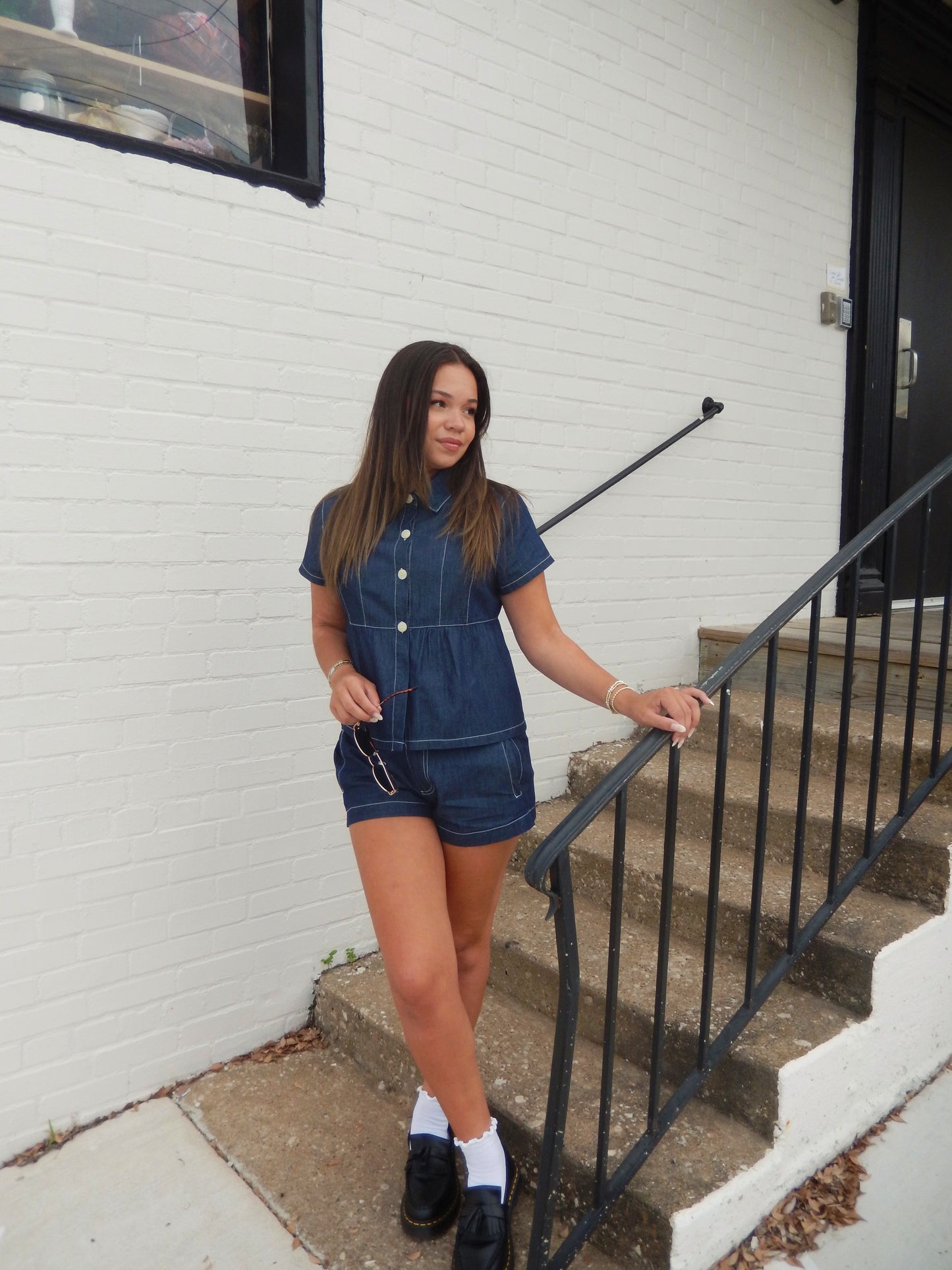 Lucy Button Up Baby Doll Denim Top