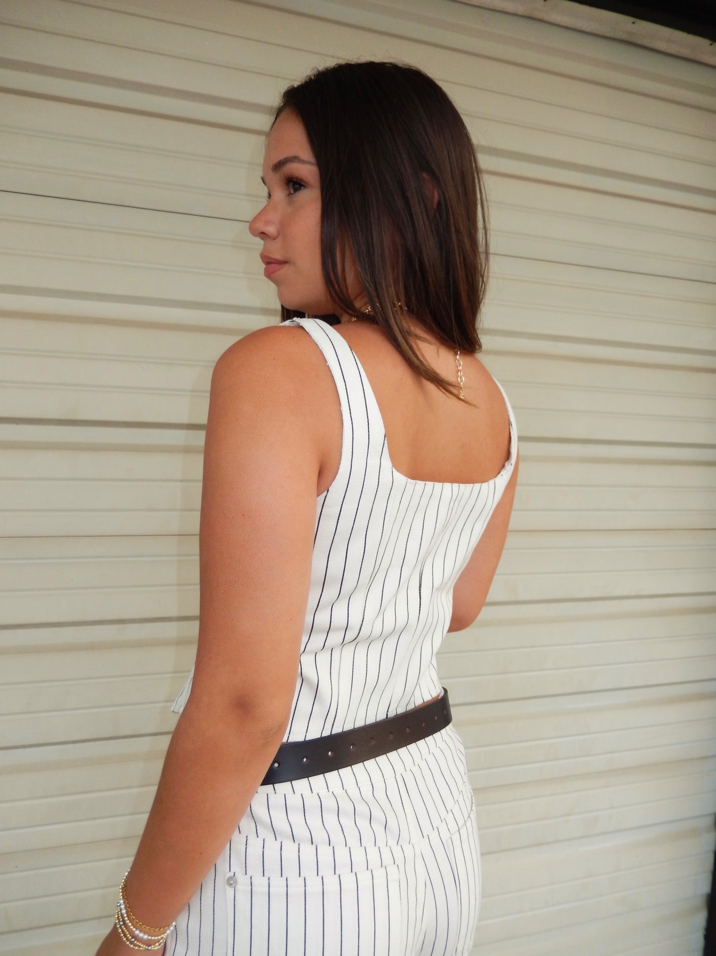 Striped and Steady Corset Denim Top
