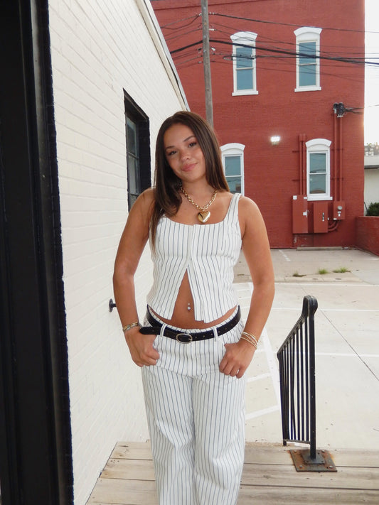 Striped and Steady Corset Denim Top