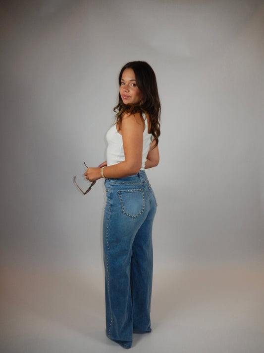 Studded Behavior Wide Leg Jeans