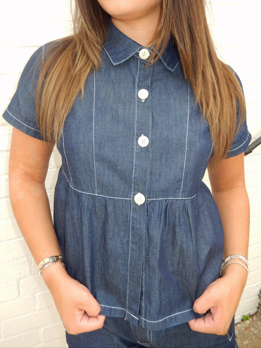 Lucy Button Up Baby Doll Denim Top